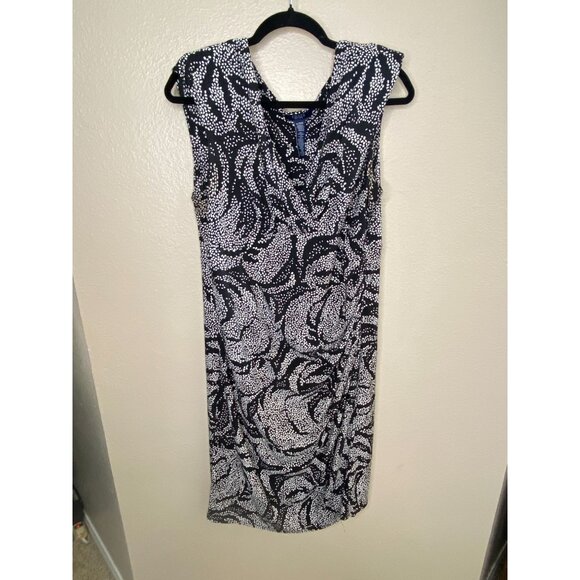 Chaps Womens Black White Sleeveless Dress XL V-Neck Polyester Midi Pencil - Picture 2 of 7